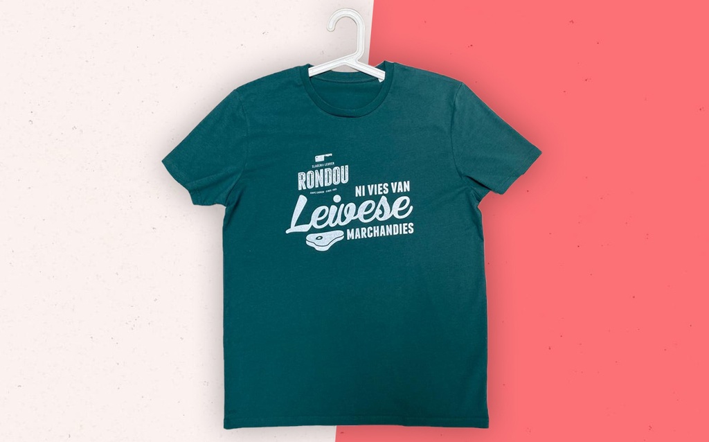 T-shirt groen ‘Nie vies van Leivese marchandies’